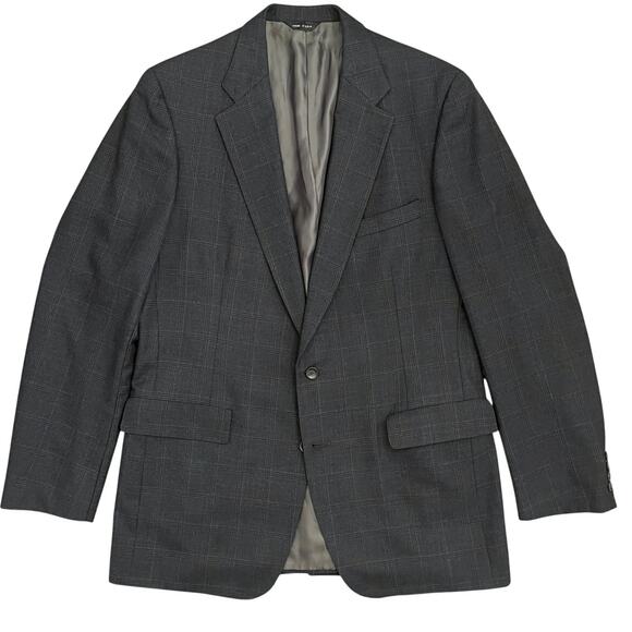 Vintage Chaps Ralph Lauren Glen Plaid Houndstooth Wool Blazer Mens 44XL Gray USA